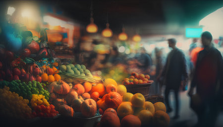 Fruits on a market stall in Istanbul, Turkey. Toned.の素材