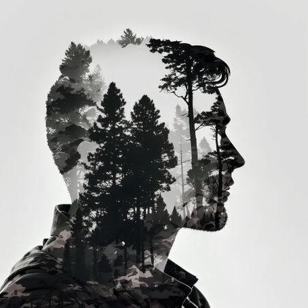 Silhouette of a man in the forest. Conceptual imageの素材