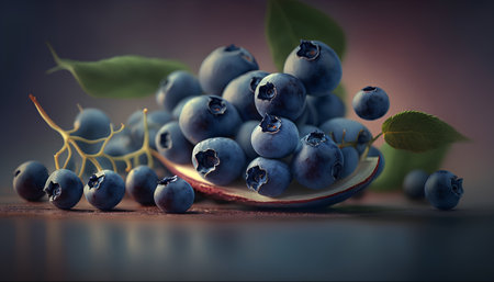 Blueberries in a bowl on a dark background. Selective focus.の素材