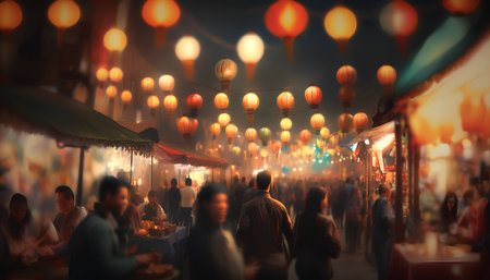 Festival of lanterns in the night market, Shanghai, Chinaの素材