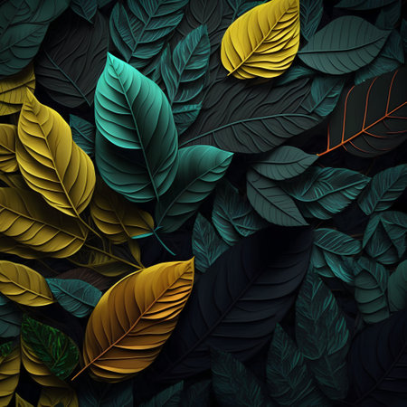 Seamless pattern with tropical leaves on dark background. Vector illustration.の素材