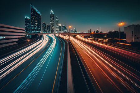 the light trails on the modern building background in shanghai china.の素材