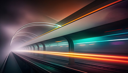 3d illustration of a long exposure of a train in a tunnelの素材