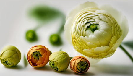 Ranunculus (persian buttercups) on white backgroundの素材