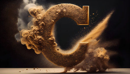 Falling letter of alphabet made of sand. Digitally generated image.の素材