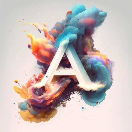 Letter A with colorful paint explosion effect isolated on white background. 3d renderingの素材