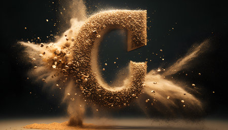 Letter of alphabet made of sand and sand explosion. 3d renderingの素材