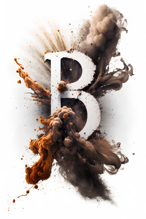 3d illustration of letter B with smoke and fire effect on white backgroundの素材