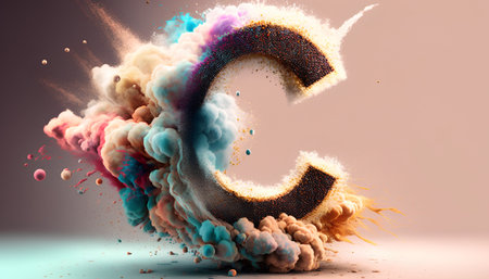Letter C in a cloud of colored smoke. 3d rendering.の素材