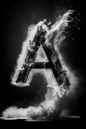 Letter A of the alphabet made of spray paint on a black backgroundの素材