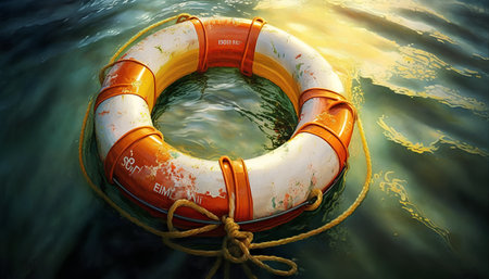 Lifebuoy in the sea. 3D illustration. Conceptual image.の素材