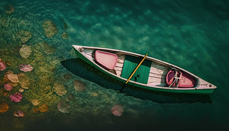 Aerial view of a wooden boat in the sea. 3D renderingの素材