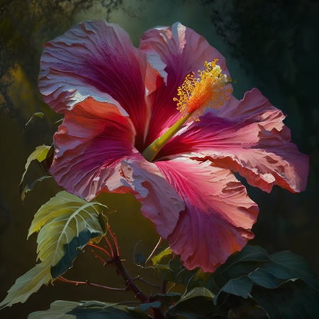 Hibiscus flower on a dark background. Natural floral background.の素材