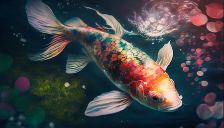 Beautiful koi fish swimming in the water. Colorful fish.の素材