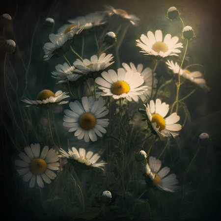 beautiful daisies in the meadow, retro tonedの素材