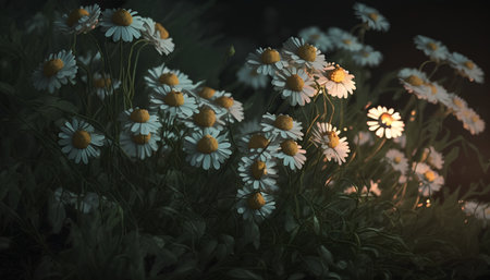 beautiful daisies in the meadow at sunset. Soft focusの素材