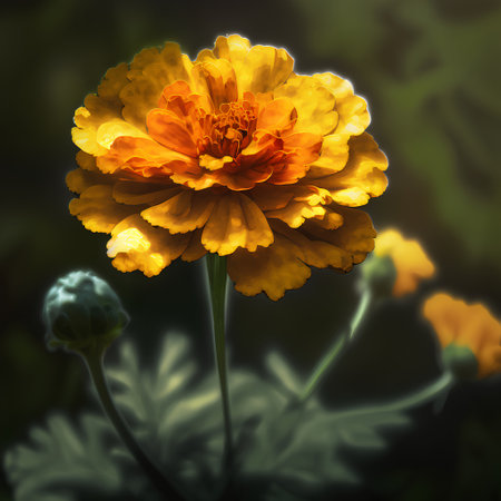 Beautiful marigold flowers in the garden. Toned.の素材