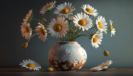 Still life with bouquet of daisies in a vaseの素材