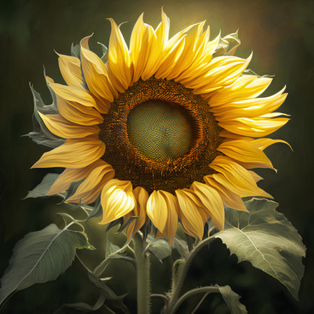 Sunflower on a dark background. Sunflower blooming in the garden.の素材