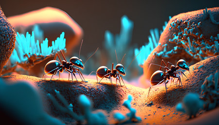 3d rendering of ants in digital space. Computer generated image.の素材