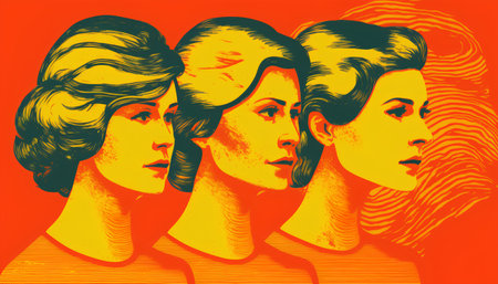 Retro portrait of three women. Retro style. Vector illustration.の素材