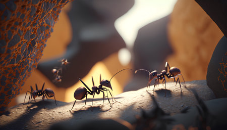 Ants in the desert. 3d illustration. 3d rendering.の素材