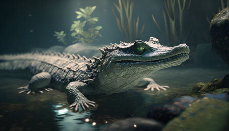 Crocodile in the water. 3d rendering. Computer digital drawing.の素材