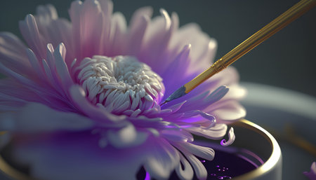 paintbrush and a chrysanthemum. 3d renderingの素材