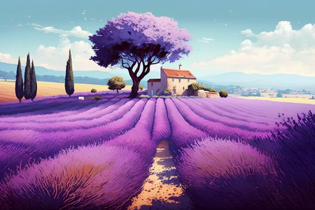 Lavender field in Provence, France. Vector illustrationの素材