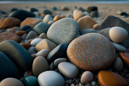 Colorful pebble stones on the beach. 3d renderの素材