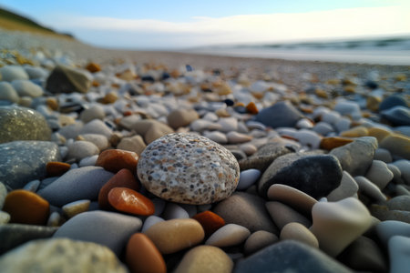 Pebbles on the beach at sunset, England, UK.の素材