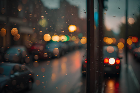 Raindrops on the glass. Blurred background of the city.の素材