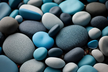 Colorful pebbles background. Blue and grey stones texture.の素材
