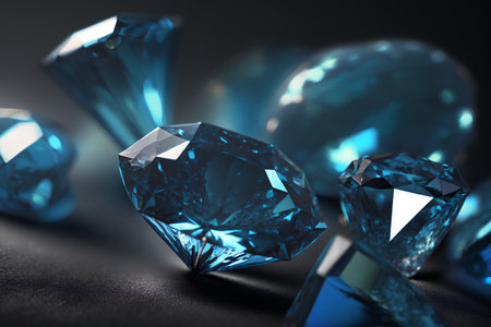 Blue diamonds on a dark background. 3d rendering, 3d illustration.の素材