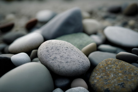 Pebbles on the beach, close-up, selective focusの素材