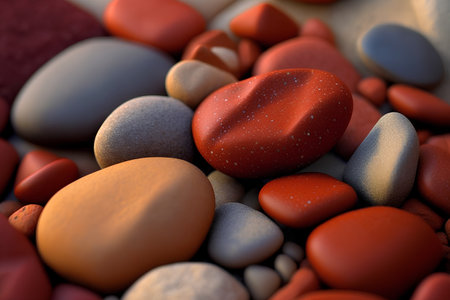 colorful pebbles on the beach, closeup of photoの素材