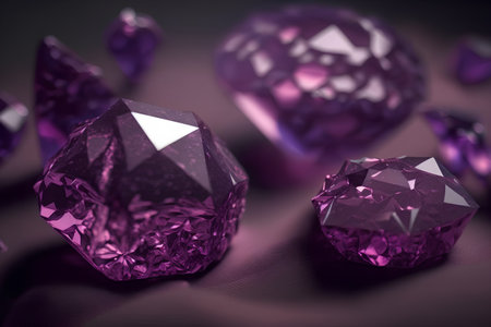 Purple diamond on a dark background, 3d render, square imageの素材