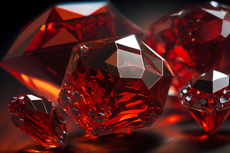 3d illustration of red diamond on a dark background with reflection.の素材