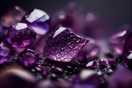 Amethyst crystals on a black background. Macro shot with shallow depth of fieldの素材
