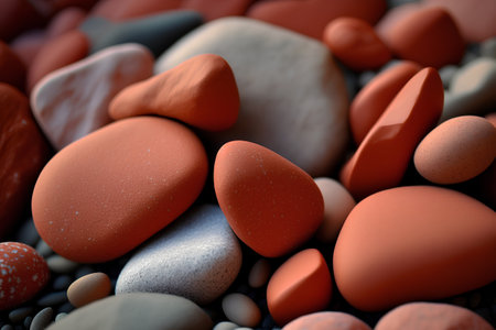 colorful pebbles on the beach, closeup of photoの素材
