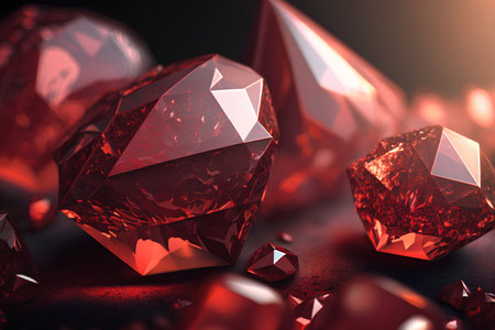 Red diamond on black background. 3d rendering, 3d illustration.の素材