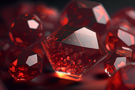Red diamonds on a black background. 3d rendering, 3d illustration.の素材
