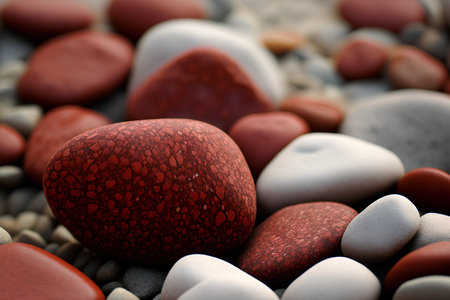 Beautiful red and white stones on the beach. 3d renderingの素材