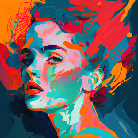 Fashion portrait of beautiful young woman with colorful hair. Vector illustration.の素材