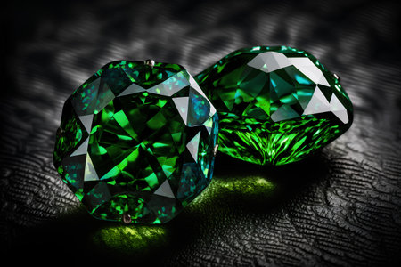 Green sapphire on a black background. 3d illustration.の素材