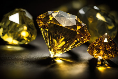 Yellow diamond on a black background. Shallow depth of field.の素材