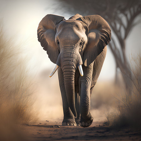 African elephant in the savannah of Namibia, Africa. Wild animal.の素材