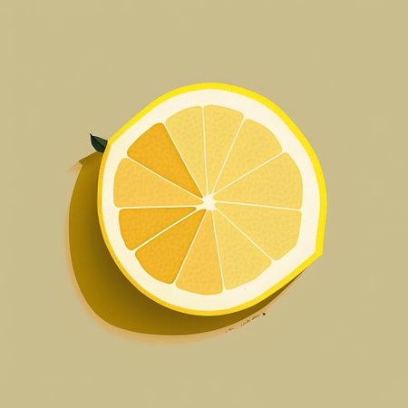Half of lemon with shadow on beige background. Vector illustration.の素材