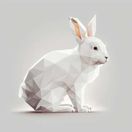 Vector low poly white rabbit isolated on gray background. Polygonal illustrationの素材