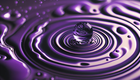 Drop of water on a purple background. 3d rendering, 3d illustration.の素材